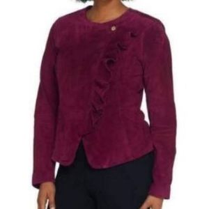 Issac Mizrahi Live Magenta Suede Moto Jacket
